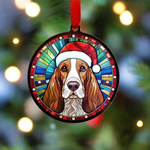 Basset Hound in Santa Hat Suncatcher Decoration
